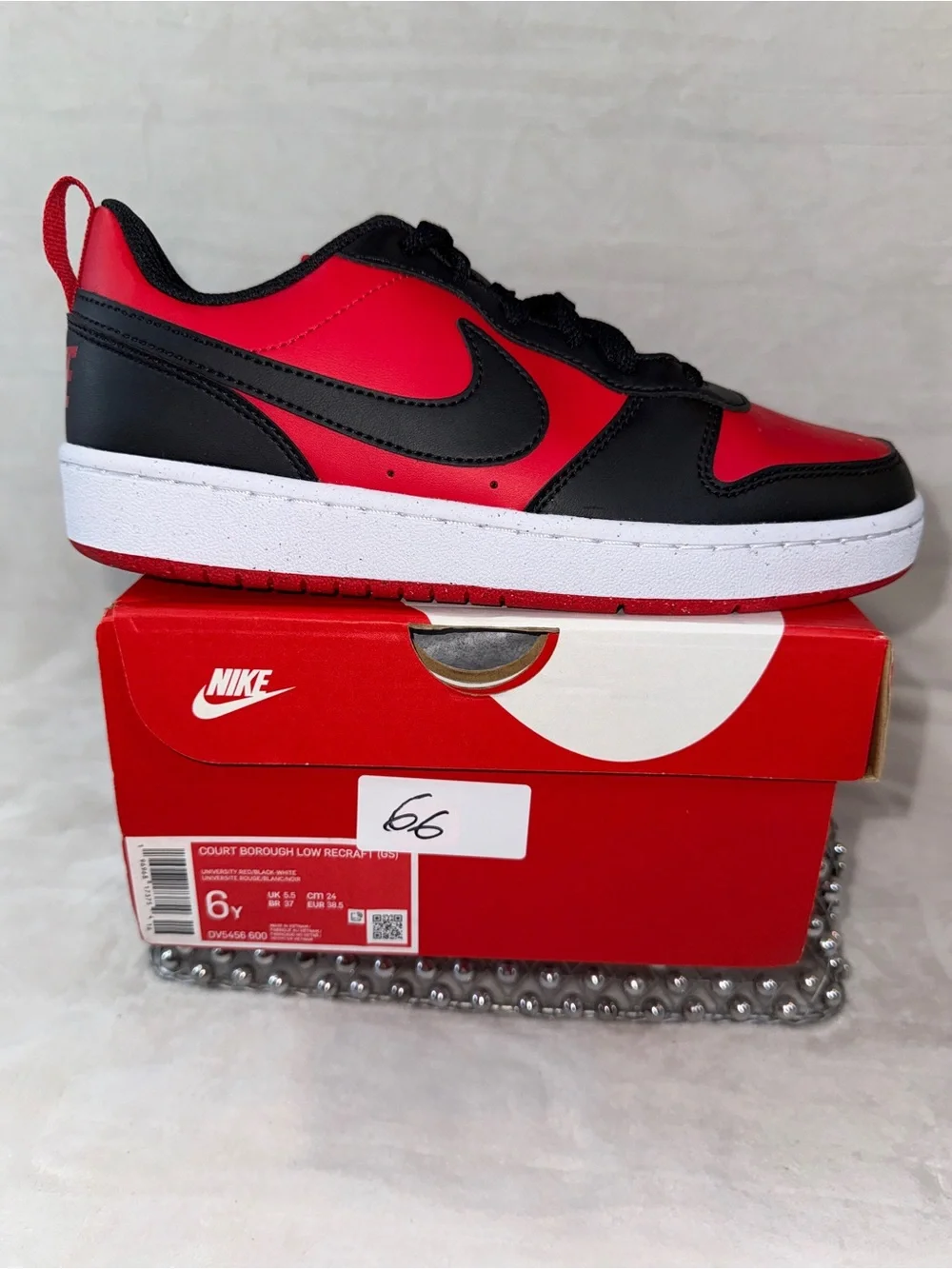 🔥Nike Court Borough Low Recraft Red/Black Youth 6Y Women’s 7.5 DV5456-600🔥